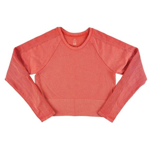 Aerie Offline Sidewalk Seamless Ribbed Long Sleeve Crop Top Coral Orange XL - Picture 1 of 7